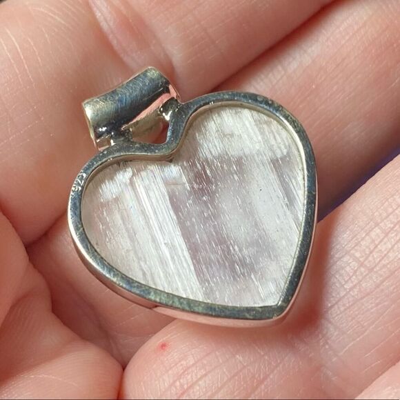 Selenite and Chrome Diopside Solid Sterling Silver Pendant - Picture 9 of 10